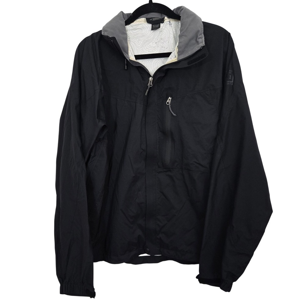 EI ELEMENTS Waterproof Rain Shell Jacket Men's L Black Topo Map Lining Gorp